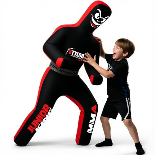 Unfilled Wrestling Dummy for Kids – Youth Grappling Dummy BJJ, MMA, Jiu Jitsu & Judo Training Partner – Durable Martial Arts Practice Buddy - color: Black, size: 4ft / 48"