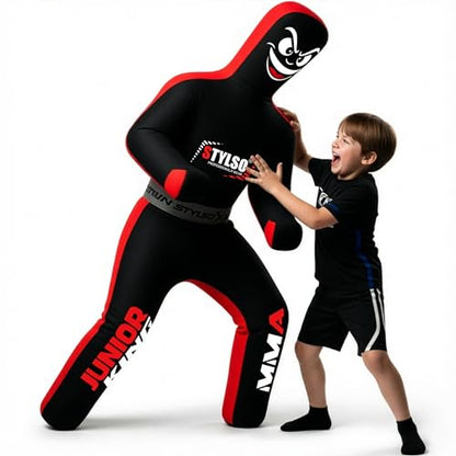 Unfilled Wrestling Dummy for Kids – Youth Grappling Dummy BJJ, MMA, Jiu Jitsu & Judo Training Partner – Durable Martial Arts Practice Buddy - color: Black, size: 4ft / 48"
