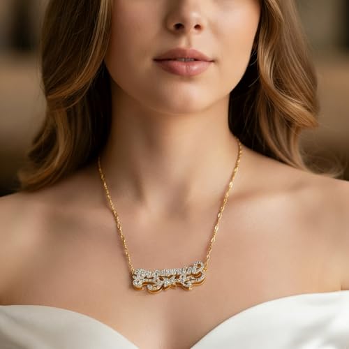 Custom Name Necklace Double Plated Name Necklace Personalized Name Plate Necklaces Name Necklaces for Women 18k Gold Plated Nameplate Pendant - color: Style 17