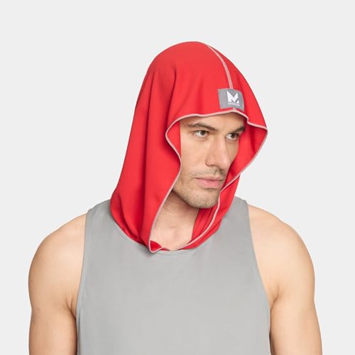 MISSION Cooling Hoodie Towel, Evaporative Cool Technology, Cools Instantly When Wet, UPF 50 Sun Protection, Contours Your Head to Stay in Place, Great for Sports, Fitness, Gym - color: Red