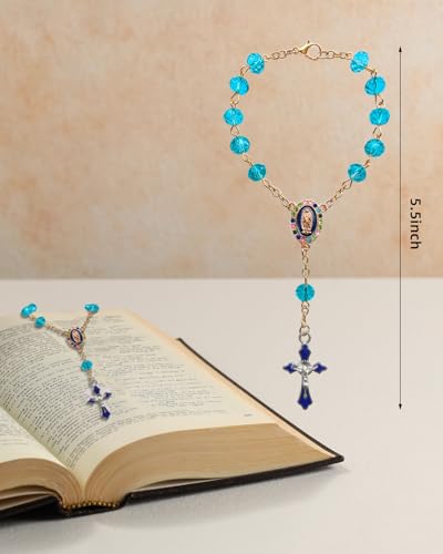 Rimvoe Car Rosary for Rearview Mirror Hanging - Catholic Religious Devout Gift with Virgin Mary Charm and Crucifix, Ideal Catholic Rosary Gifts for Men & Women - color: blue