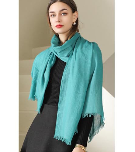 Solid color cotton and linen scarf, wrinkled all season versatile long sunscreen fashionable shawl - color: Grass Green