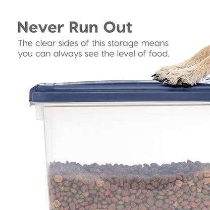 IRIS USA Dog Food Storage Container, 30 lbs & 11 lbs Combo, Cat Food Storage Container, Dog Treat Container, Airtight, Stackable, 2-Cup Scoop, Wheels, Easy Mobility, Navy - color: Navy