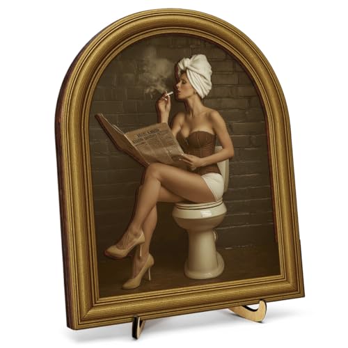 3D Vintage Lady Bathroom Decor Sign, Retro Woman Reading Newspaper On Toilet Framed Wall Art Sign for Home Washroom Restroom Bedroom Wall Shelf Toilet Tank Decor 8x10 Inch - color: Funny-4