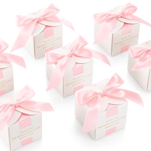 Marspark 50 Pcs Wedding Favor Boxes for Guests, 2.5 x 2.5 x 2.5 Inch, Pink - color: Pink