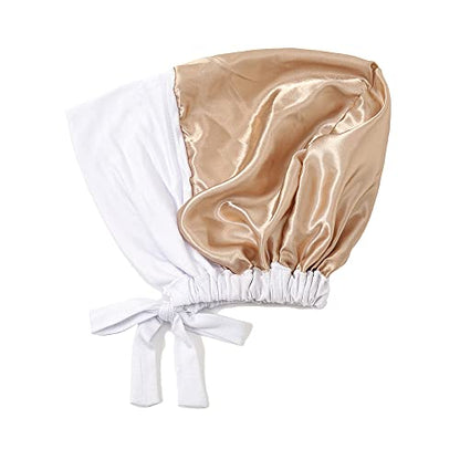 Women Under Scarf Hat Hijab Undercap Islamic Muslim Under Scarf Hijab Cap with Tie-Back Closure - color: White2+beige2