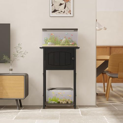 HOOBRO 10 Gallon Aquarium Stand, Fish Tank Stand with Cabinet Storage, Reptile Turtle Tank Stand with Metal Frame, 20.5" L x 11" W , 220 LBS Capacity, Black BB28FT01 - color: Black