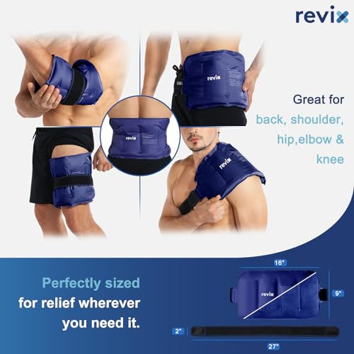 REVIX Ice Pack for Injuries Reusable Gel for Lower Back & Shoulder, Navy | 16x9in Full Coverage for Lower Back, Shoulder, Hip & Knee, Cold Compress Therapy, Hands-free Strap, Long-lasting Gel - style: Navy-Pack 1