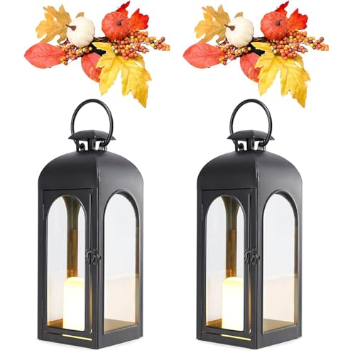 Bdor Fall Lanterns LED Candles 2 Pack 16 Inch Thanksgiving Decor Timer