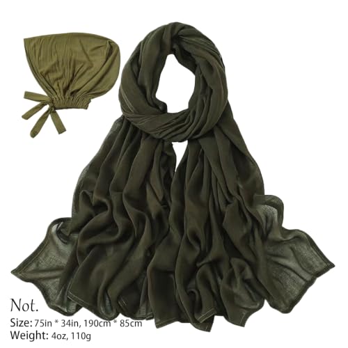 Modal Cotton Hijab Scarf for Women with Undercap Set - color: Olive Green