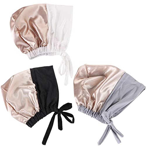 ® Soft Satin Turban Hat Inner Hijab Caps Underscarf Bonnet Hat Headwear for Cancer&Sleep - color: White Black Grey