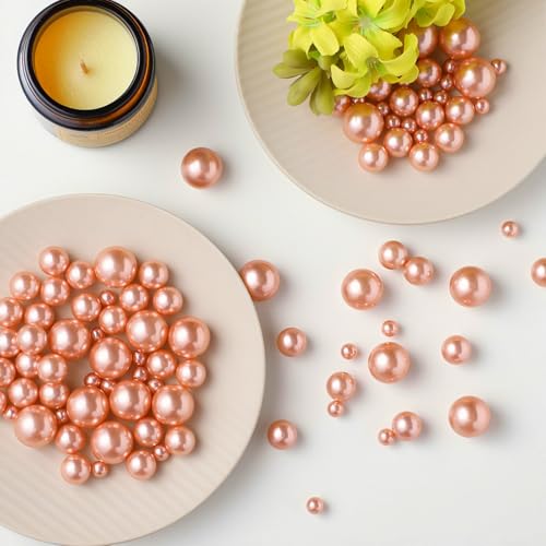 UDU 200 Pcs Vase Filler Pearl Beads No Hole Faux Polish Pearls for Centerpieces Vases Beads for vases Home Birthday Wedding Party Table Decor (Rosegold) - color: Rosegold