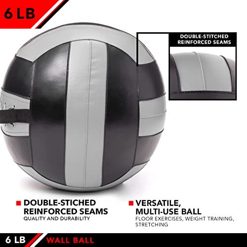 JFit Wall Ball – Premium Soft Weighted Exercise Ball for Strength, Conditioning, Gym & Home Workouts, 4-30 LB - color: Gray/Black, style: 6 LB