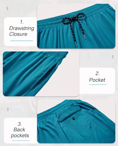 Gleeease 5 Inch Mens Swim Trunks with Compression Liner Men's Bathing Suit | Mens Swim Shorts 4 Pockets Quick Dry 2 in 1 Water Resistant Solid Stretch Breathable Surfing Beach Elastic Waistband Swimsuit - color: Bluish Green, size: Small