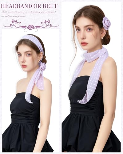 Chiffon Scarf for Women, Removable Flower Neck Scarf Light Soft Fashion Rose Scarves Versatile Headband or Hair Band - color: Blush Dot