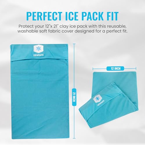 ICEWRAPS Fabric Cover for 12 x 21 Clay Pack, Reusable Ice Pack Cover - Blue | Oversize Clay Pack - Soft Reusable ice pack cover, Durable ice pack holder, Custom-Fit Sleeve, Machine Washable, Lightweight - size: 12"x21", style: Fabric Cover Only