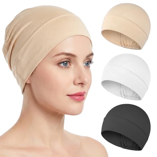 Hecila 3PCS Women Hijab Undercap Under Caps for Hijab Dreadlock Cap Non Slip Hijabs Cap Solid Color Women Stretch Solid Color Hijabs Scarf Under Scarf for Unisex Hats