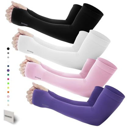 GOUNOD Gardening Sleeves to Cover Arms for Women with Thumb Holes-Sun Protection SPF Cooling Driving UV Blocking - color: 4 Pairs:black,white,pink,purple