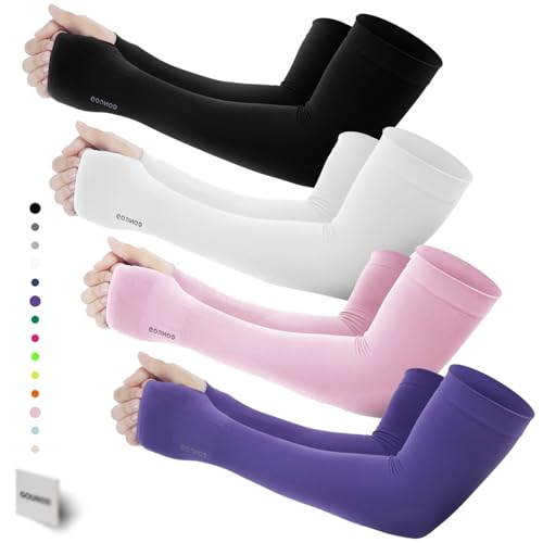 GOUNOD Gardening Sleeves to Cover Arms for Women with Thumb Holes-Sun Protection SPF Cooling Driving UV Blocking - color: 4 Pairs:black,white,pink,purple