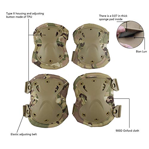 Combat Knee & Elbow Protective Pads Set for Outdoor CS Paintball Game Cycling Safety Skateboarding Gear Skates Knee Protection Guard Pads - color: MC03