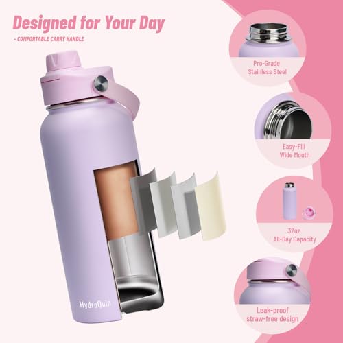 32 oz Insulated Water Bottle Pink Stainless Steel Flask | Keep Cold 24 Hours Hot 12 Hours - Leakproof Twist Spout Lid & Flex Handle - No Straw Metal Water Bottle for Yoga & Fitness - color: Rose Quartz