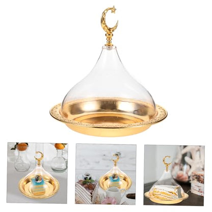 TIDTALEO 1 Set Dessert Plate eid Ramadan Food Tray Ramadan Food Plate Cake Serving Platter Snack Holder Cake Stand with Dome Serving Tray appertizer Salad Bowl with Cover Zinc Alloy