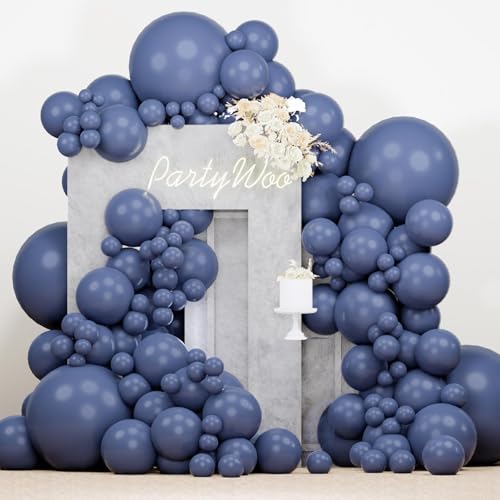 PartyWoo 더스티 블루 풍선 140피스 다양한 사이즈 팩 45.7cm(18인치), 30.5cm(12인치), 25.4cm(10인치), 12.7cm(5인치), 네이비 슬레이트 블루 보헤미안 뉴트럴 풍선 아치 키트, 베이비 샤워, 기념일, 졸업식, 생일 파티 장식, 블루-F15 - color: 블루-f15