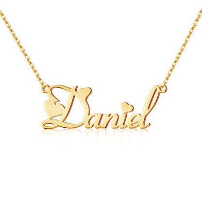 TinyName Custom Name Necklace Personalized 18K Gold Plated Nameplate Customized Jewelry Gift for Women - color: Necklace with Heart Symbols
