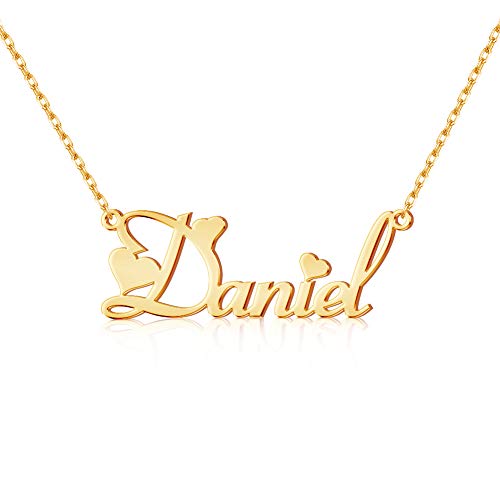 TinyName Custom Name Necklace Personalized 18K Gold Plated Nameplate Customized Jewelry Gift for Women - color: Necklace with Heart Symbols