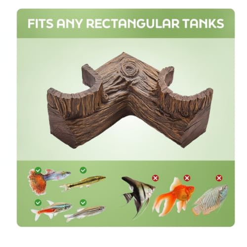 Aquarium Cave, Dual Hole Underground Resin Stump Fish & Shrimp Hideout Tunnel, Natural-Looking Wood-Like Fish Hideout for Aquarium for Betta, Loaches, Corydoras(5.3" × 5.3" × 2.6")