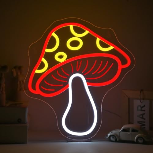 Red Mushroom Neon Sign Whimsical LED Wall Decor for Gaming Rooms, Fantasy Mushroom Lovers, USB-Powered Adjustable Brightness Light Up Signs USB LED Signs for kids room - color: Red Mushroom