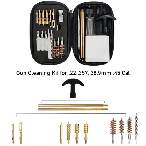 ELVO Gun Cleaning Kit 21-Piece Brass Set (.22 9mm .357 .38 .40 .45) | Brass Components, Fits Handgun Calibers, for Gun Owners