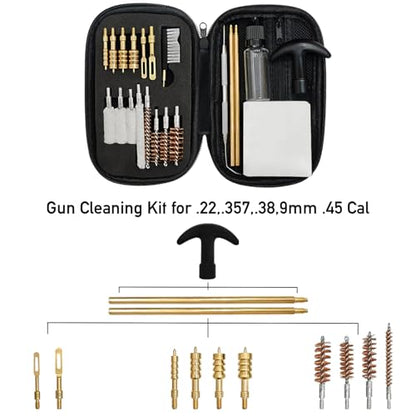ELVO Gun Cleaning Kit 21-Piece Brass Set (.22 9mm .357 .38 .40 .45) | Brass Components, Fits Handgun Calibers, for Gun Owners