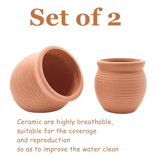 Pottery Jar Clay Vase Cichlid Fish Play Hide Breed Habitat (Red Pots, 2pcs) | natural ceramic non-toxic, promote health vitality, sense of security and comfort - color: Red Pots, 2pcs