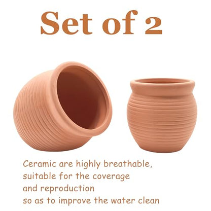 Pottery Jar Clay Vase Cichlid Fish Play Hide Breed Habitat (Red Pots, 2pcs) | natural ceramic non-toxic, promote health vitality, sense of security and comfort - color: Red Pots, 2pcs