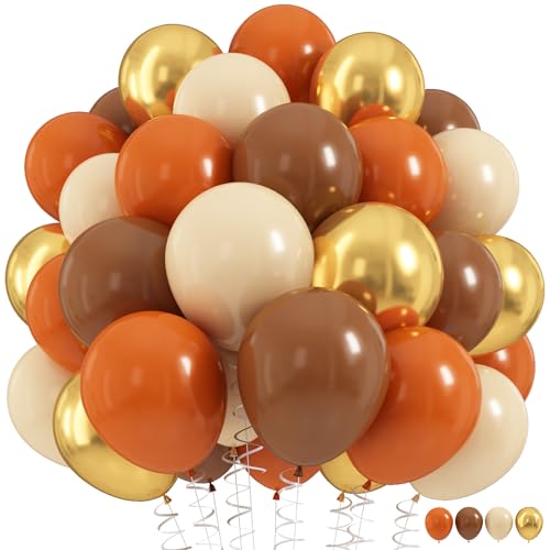 Fall Balloons, 60Pcs Burnt Orange Brown Balloons Tan Pastel Coffee Metallic Gold Retro Ivory White Cream Latex Autumn Balloons for Thanksgiving Fall Harvest Birthday Bridal Shower Party Decorations - color: Orange Brown Gold White, size: 12 inch 60pcs