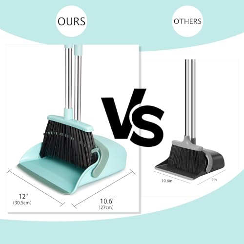 Broom and Dustpan Combo Set,55" Long Handle,Green | Heavy Dust,Dustpans with Broom Combo,House Accessories for Home, Kitchen,Office,Classroom,Apartment,Pet Hair - color: Green