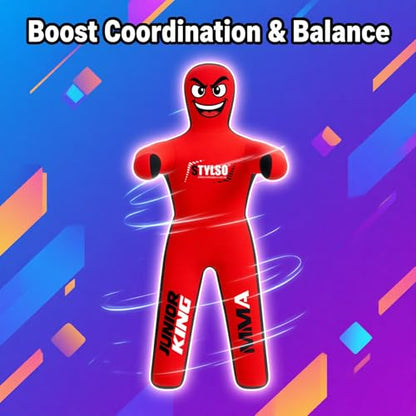 Unfilled Wrestling Dummy for Kids – Youth Grappling Dummy BJJ, MMA, Jiu Jitsu & Judo Training Partner – Durable Martial Arts Practice Buddy - color: Red, size: 3ft / 36"