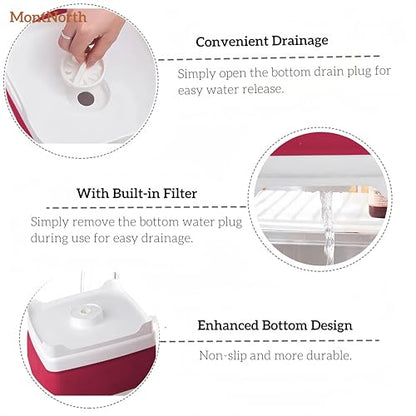 Collapsible Wash Basin 9L, Foldable Dish Tub with Drain Plug, Portable Collapsible Dish Basin, Camping Sink for Washing Dishes, Laundry & Kitchen Use (Viva Magenta) - color: Viva Magenta - Set of 1
