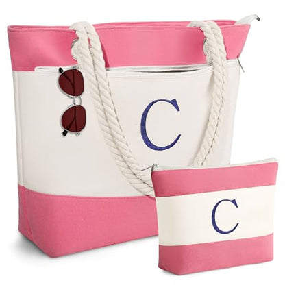YOOLIFE Beach Bags for Women - Travel Canvas Beach Tote, Pool Waterproof Bag, Travel Essentials, Gifts for Women Birthday - color: Pink, style: C