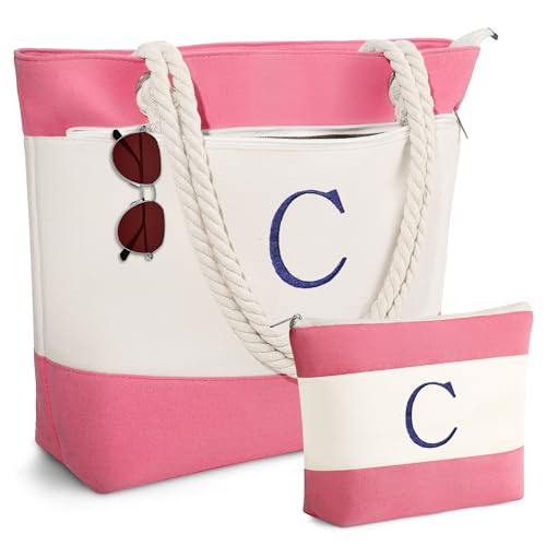 YOOLIFE Beach Bags for Women - Travel Canvas Beach Tote, Pool Waterproof Bag, Travel Essentials, Gifts for Women Birthday - color: Pink, style: C