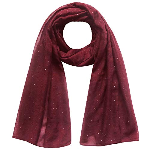 Lina & Lily Solid Shimmer Sparkle Glitters Sheer Maxi Shawl Scarf Hijab Lightweight - color: #31 Brick Red