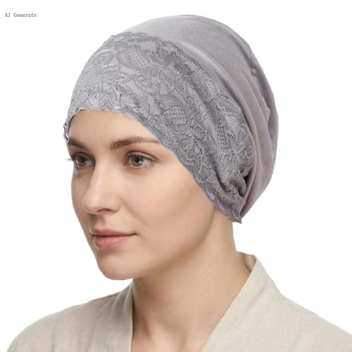 Lucky staryuan® 3 Pack Lace Hijab UnderCap for Women, Non Slip Hijab Cap, Islamic Muslim Under Scarf for Women - color: Black White Grey