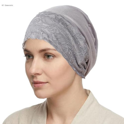 Lucky staryuan® 3 Pack Lace Hijab UnderCap for Women, Non Slip Hijab Cap, Islamic Muslim Under Scarf for Women - color: Black White Grey