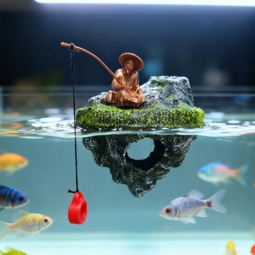 Aquarium Floating Island Decorations,Floating Fish Tank Decorations,Fisherman Aquarium Decor Island,for Betta Fish, Guppies, Goldfish, Shrimps, and Hermit Crabs