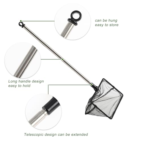 Fish Tank Net, Fine Mesh Aquarium Fish Net, Long Handle Fish Net, Stainless Steel Extendable Handle, Square Aquarium Cleaning Net for Aquarium Accessories - size: 4 inch