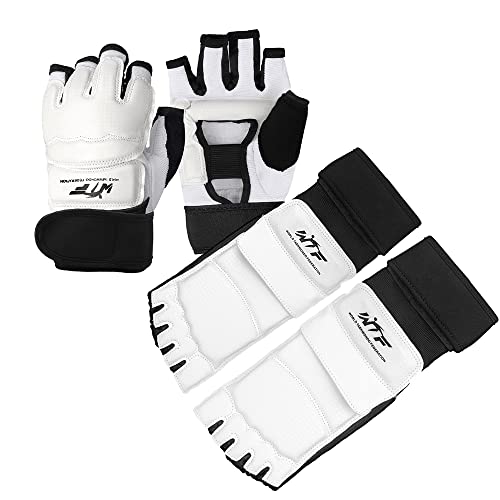 Taekwondo Karate Gloves & Sparring Gear Foot Protector Set, Boxing Sparring Foot Guard and Half-Finger Gloves for Martial Arts TKD Kung Fu Punch Bag Kickboxing MMA Training - size: Medium