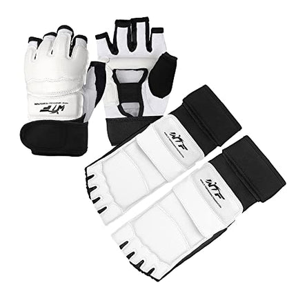 Taekwondo Karate Gloves & Sparring Gear Foot Protector Set, Boxing Sparring Foot Guard and Half-Finger Gloves for Martial Arts TKD Kung Fu Punch Bag Kickboxing MMA Training - size: Medium