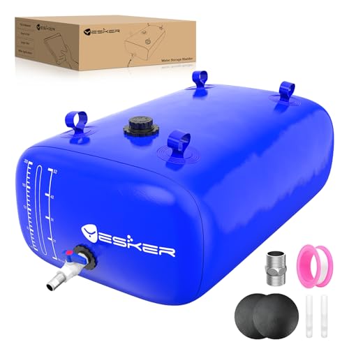 Yesker Portable Water Storage Bladder 63 Gallon – Heavy-Duty 1000D PVC Foldable Water Bladder Tank with 3/4" PVC Spigot for Garden, Camping & Emergency Use, Blue - color: Blue, size: 63 Gallons