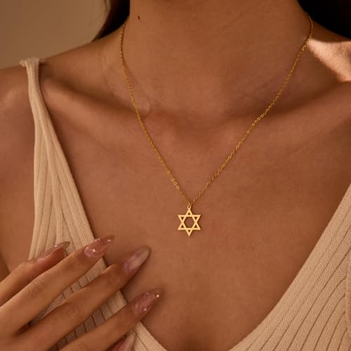 Stainless Steel Jewish Jewelry - Star of David/Hamsa Hand/Menorah/Israel Map Pendant – Israel Necklace for Women & Men - Religious Gifts for Hanukkah, Bar Mitzvah include a Gift Box - color: Gold-Star Of David Necklace